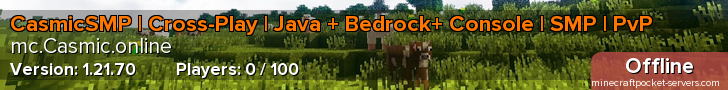 CasmicSMP | Cross-Play | Java + Bedrock+ Console | SMP | PvP