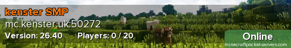 Amberlight Survival — Minecraft Bedrock server banner showing live IP address, port, and player count